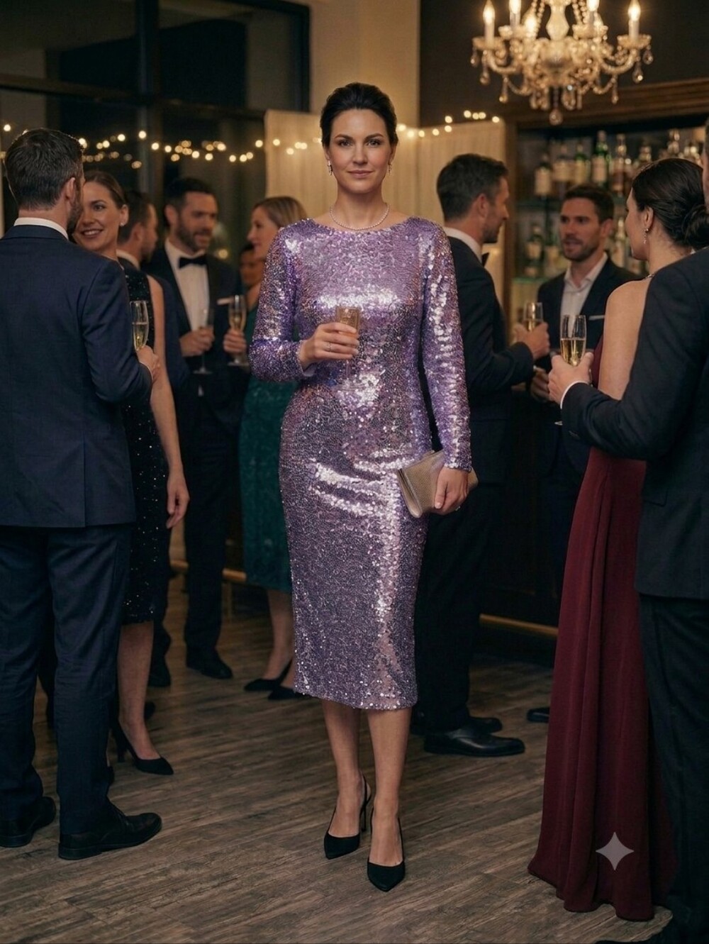 💕ST. JOHN Sequin Sheath Dress Lilac Long Sleeve Cocktail Party Evening 12 NWOT - Picture 3 of 14